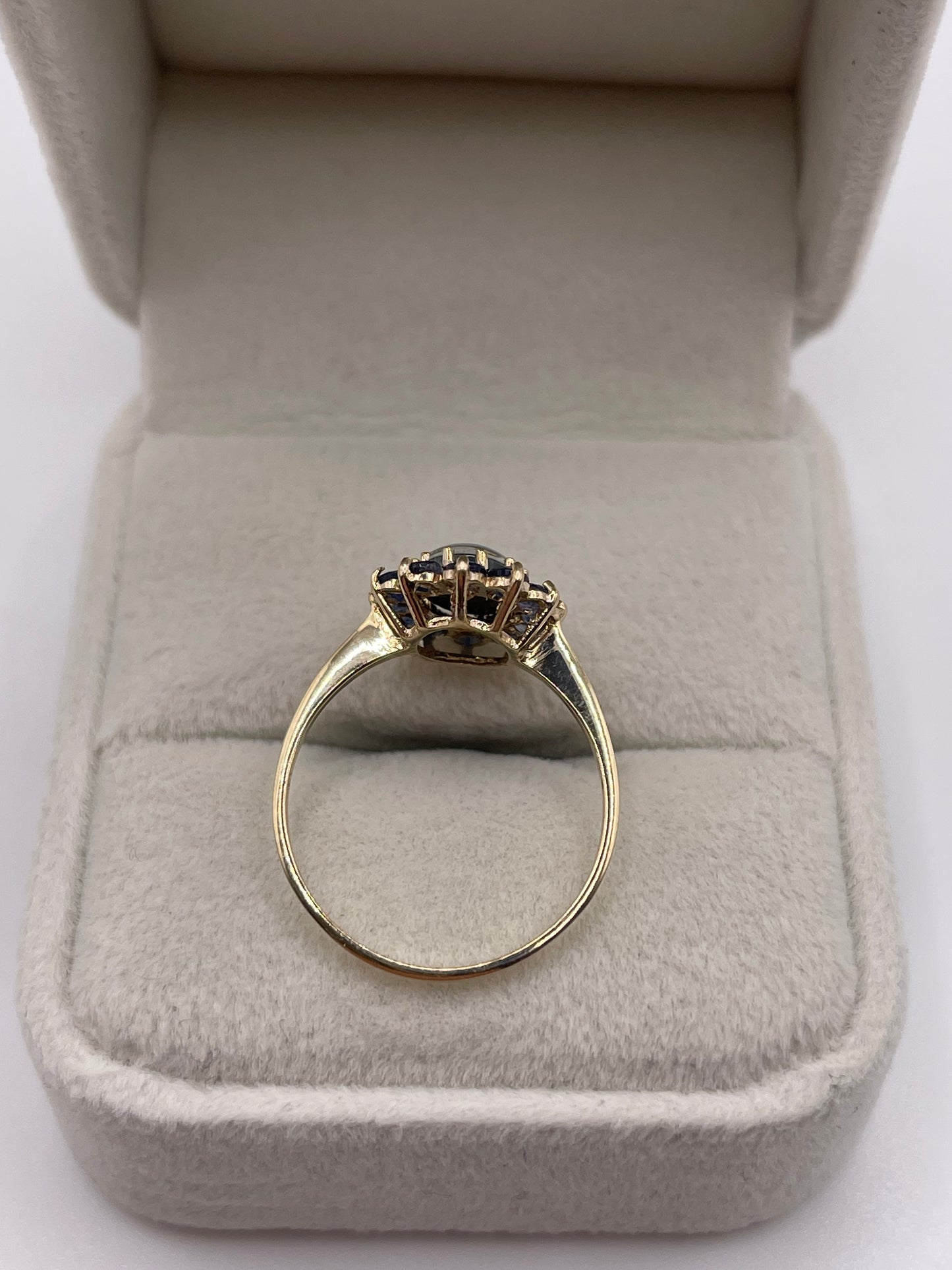 9ct gold black opal triplet and sapphire ring