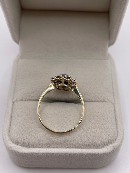 9ct gold black opal triplet and sapphire ring