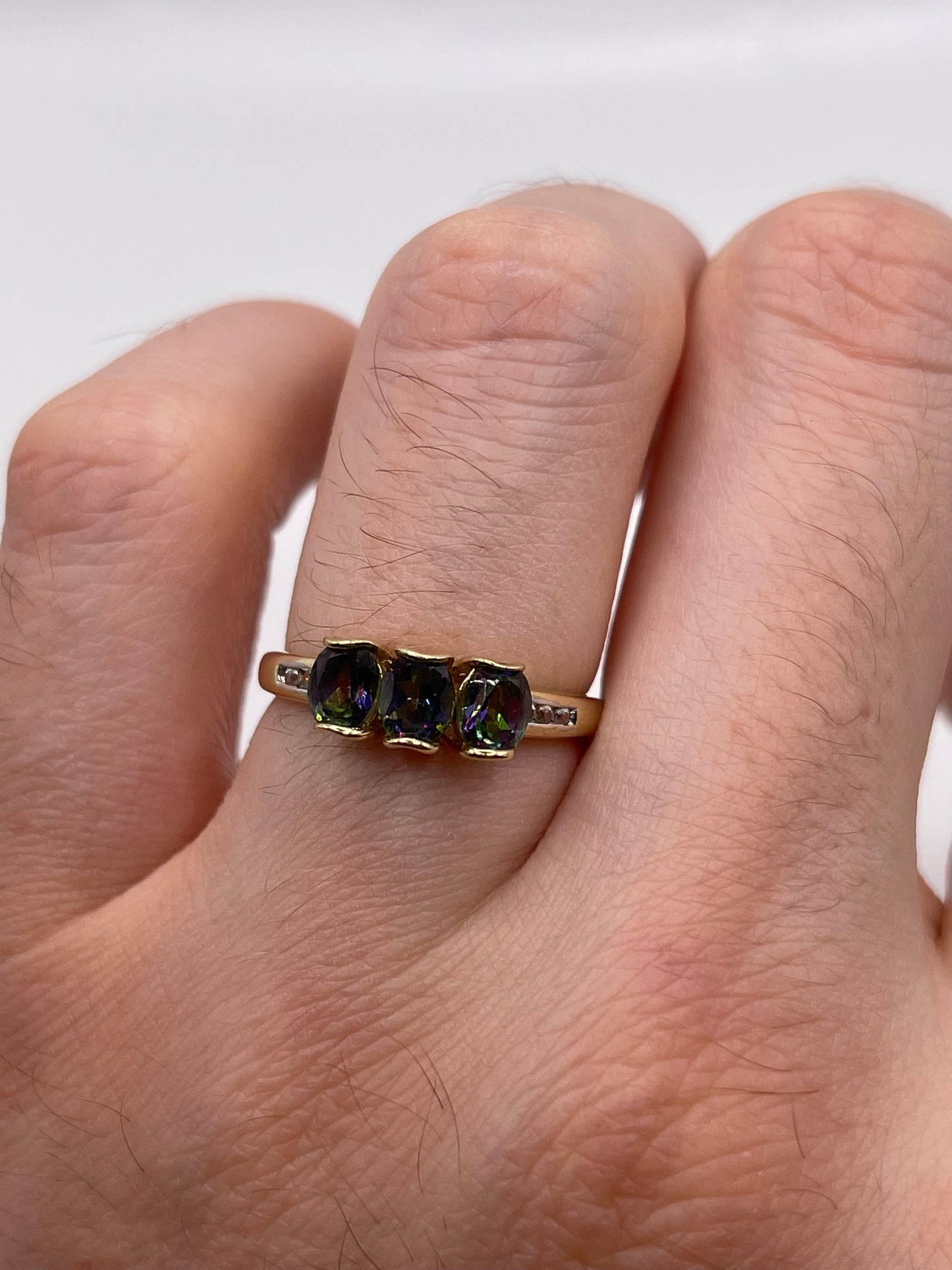 9ct gold mystic topaz and zircon ring