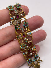 Load image into Gallery viewer, Antique 15ct gold turquoise, pearl and ruby bracelet
