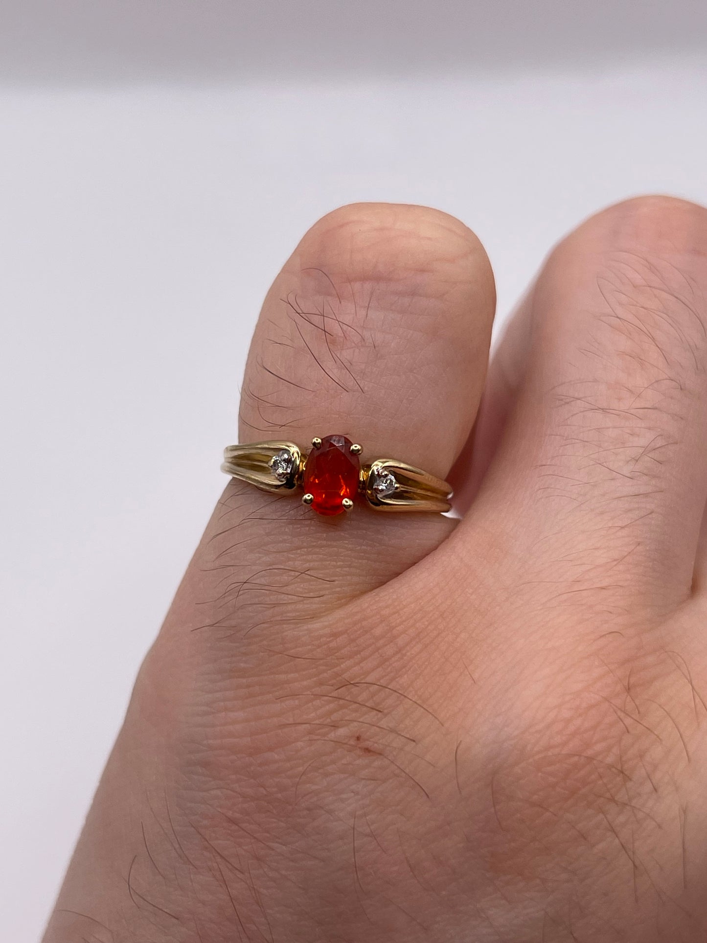 9ct gold fire opal and diamond ring