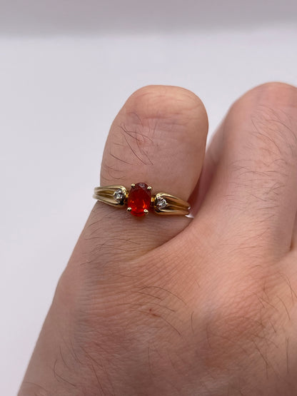 9ct gold fire opal and diamond ring