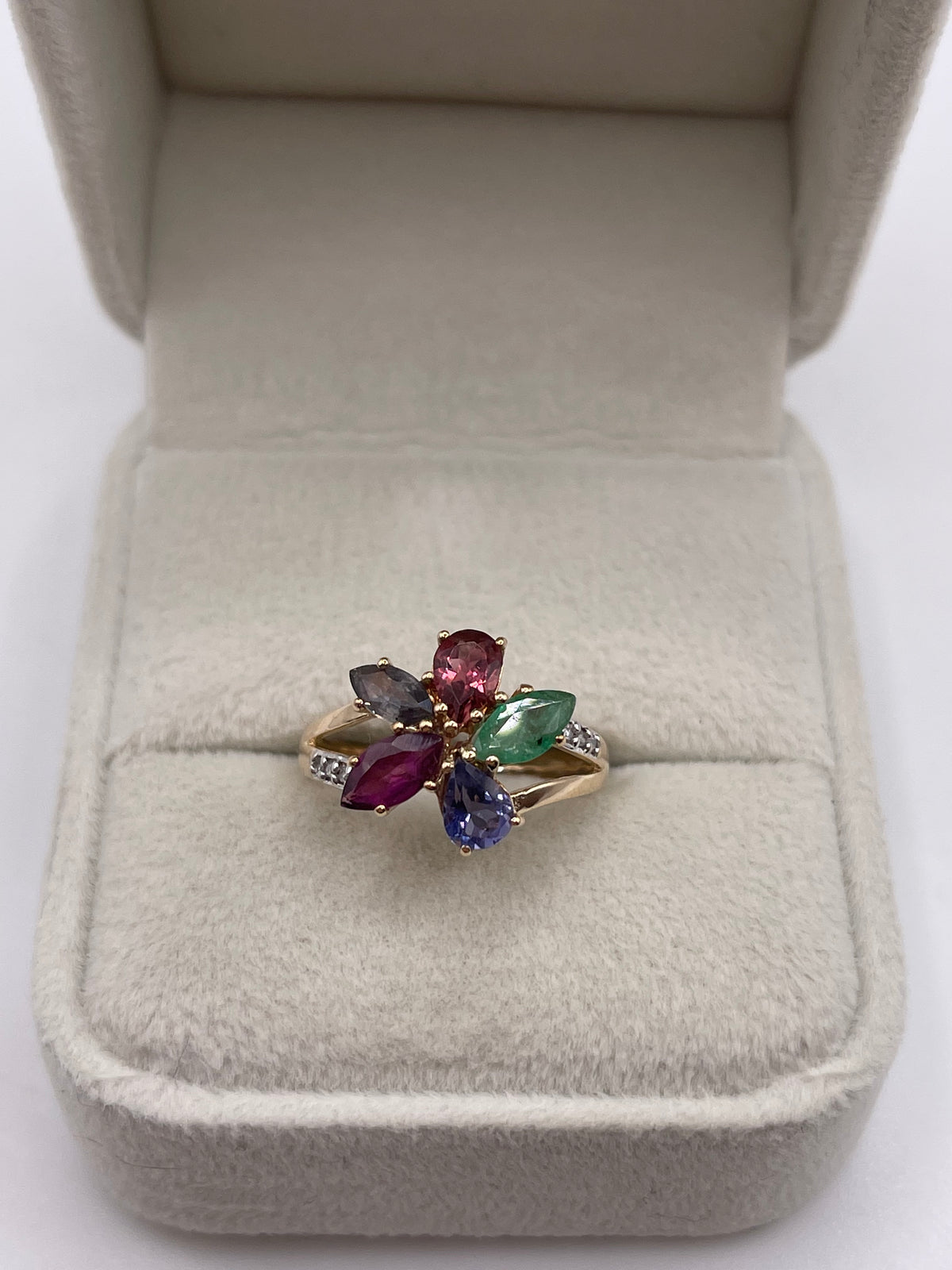 9ct gold multi gemstone and diamond cluster ring