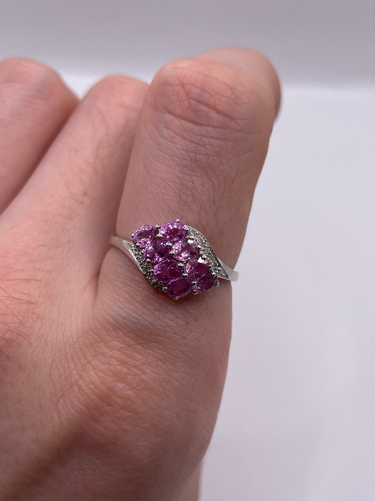 9ct white gold pink sapphire and diamond ring