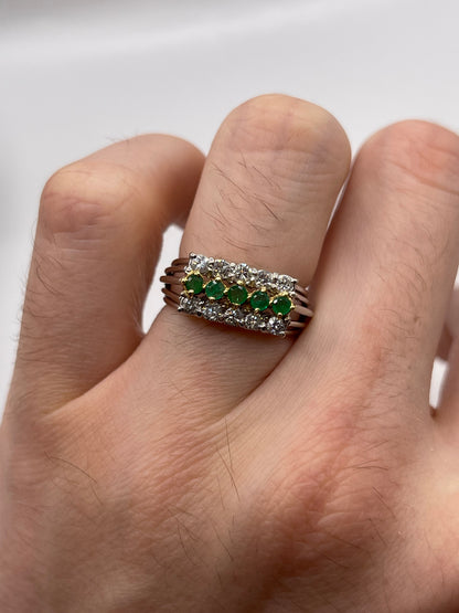 18ct two tone gold emerald and diamond ring
