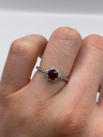 9ct white gold ruby and diamond ring