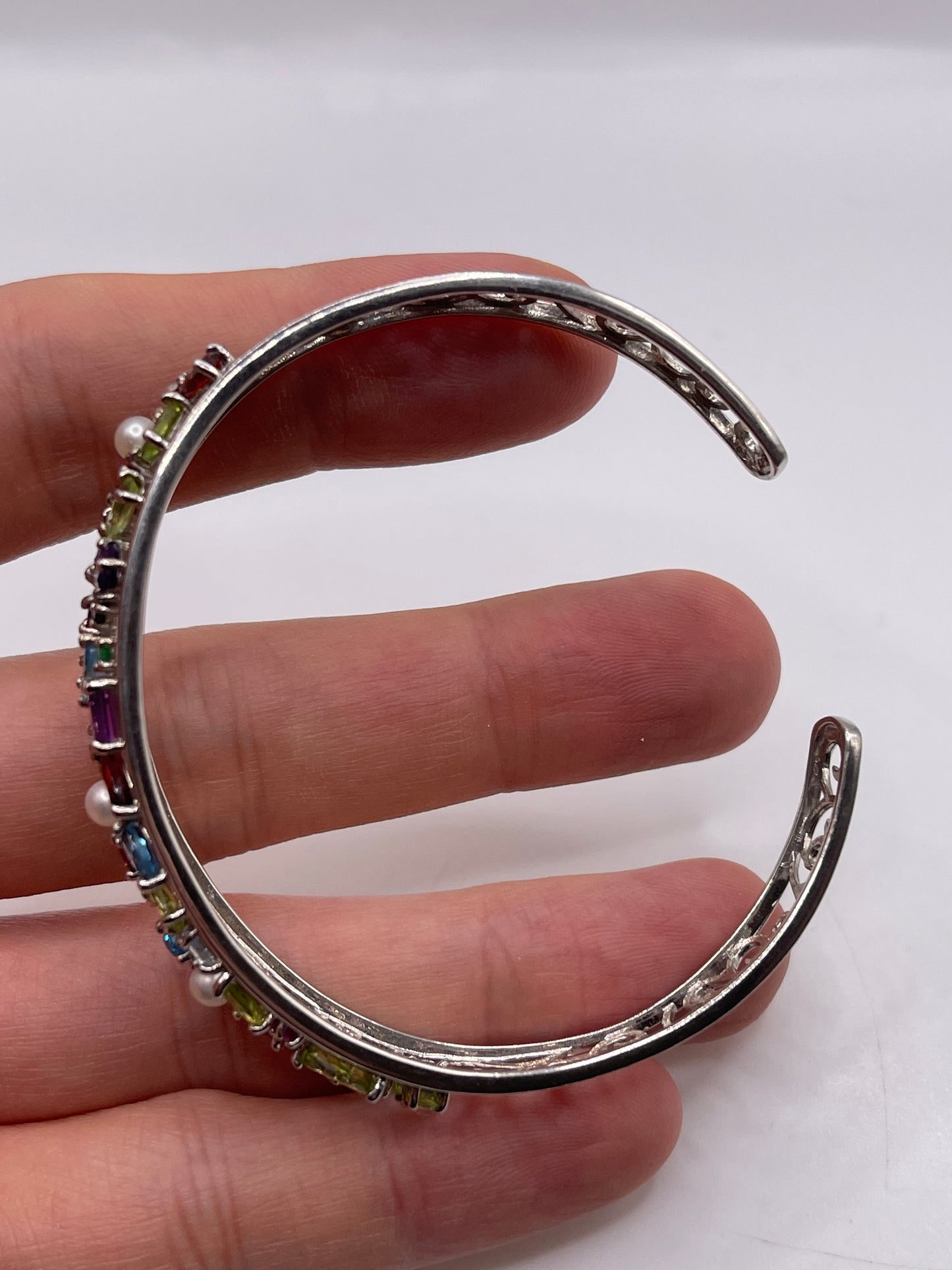 Silver multi gemstone bangle