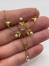 Load image into Gallery viewer, Antique 9ct gold aquamarine and pearl necklace
