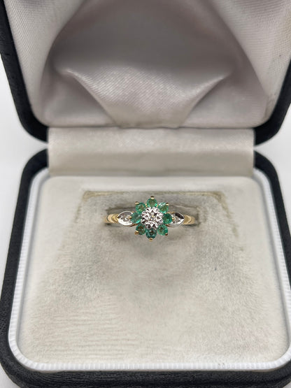 9ct gold emerald and diamond ring
