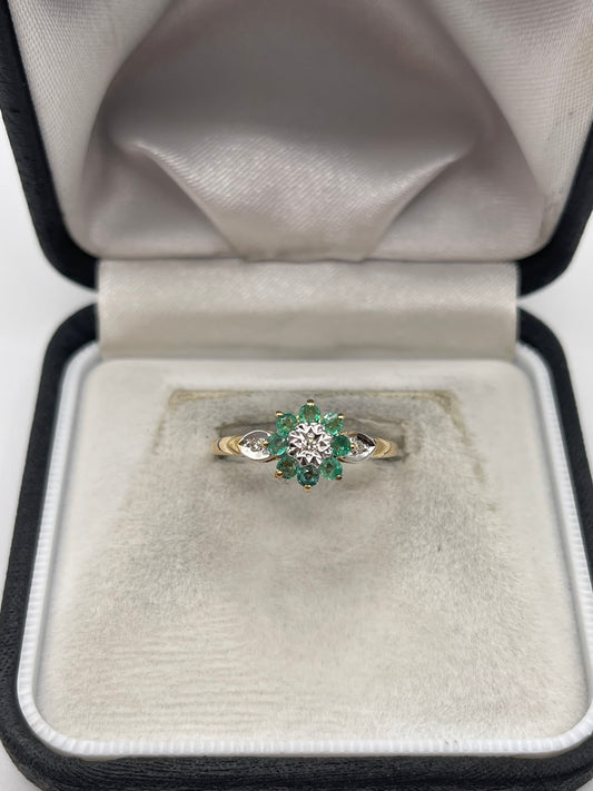 9ct gold emerald and diamond ring