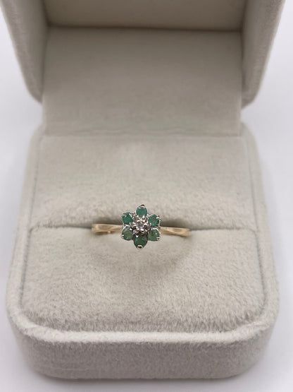 9ct gold emerald and diamond ring