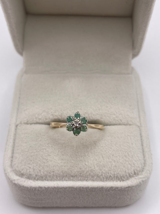 9ct gold emerald and diamond ring