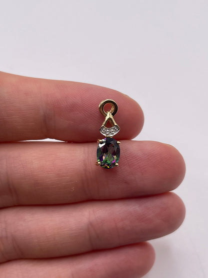 9ct gold mystic topaz and diamond pendant
