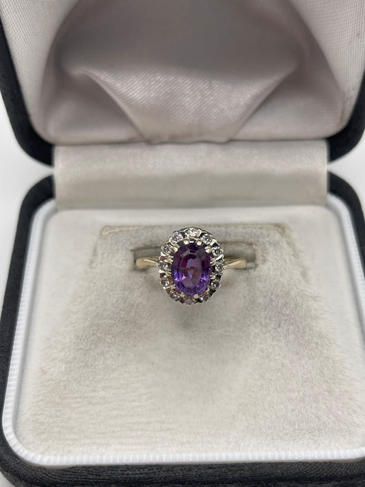 9ct gold amethyst and diamond ring