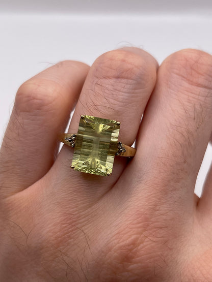 9ct gold lemon quartz and diamond ring