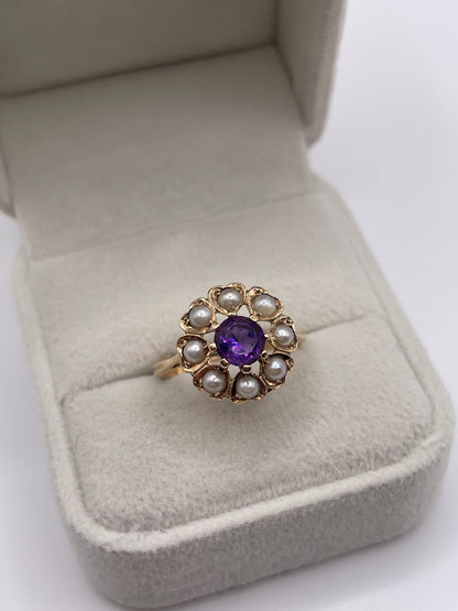9ct gold amethyst and pearl ring