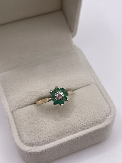 9ct gold emerald and diamond ring