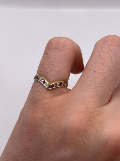 9ct gold ruby and diamond wishbone ring