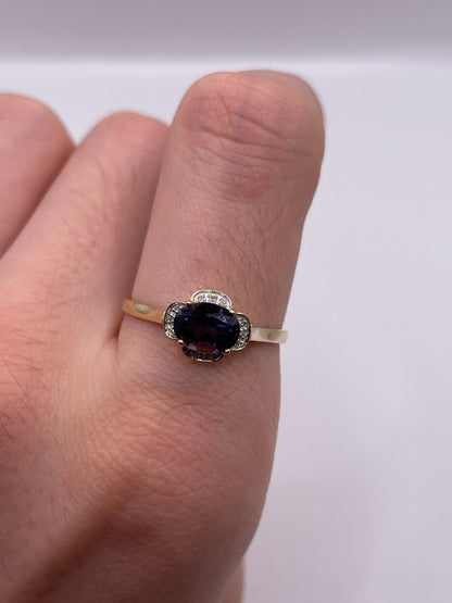 9ct gold iolite and diamond ring