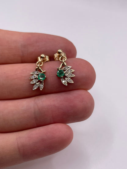 9ct gold emerald and diamond earrings