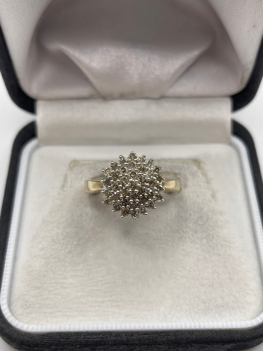 9ct gold 1ct diamond cluster ring