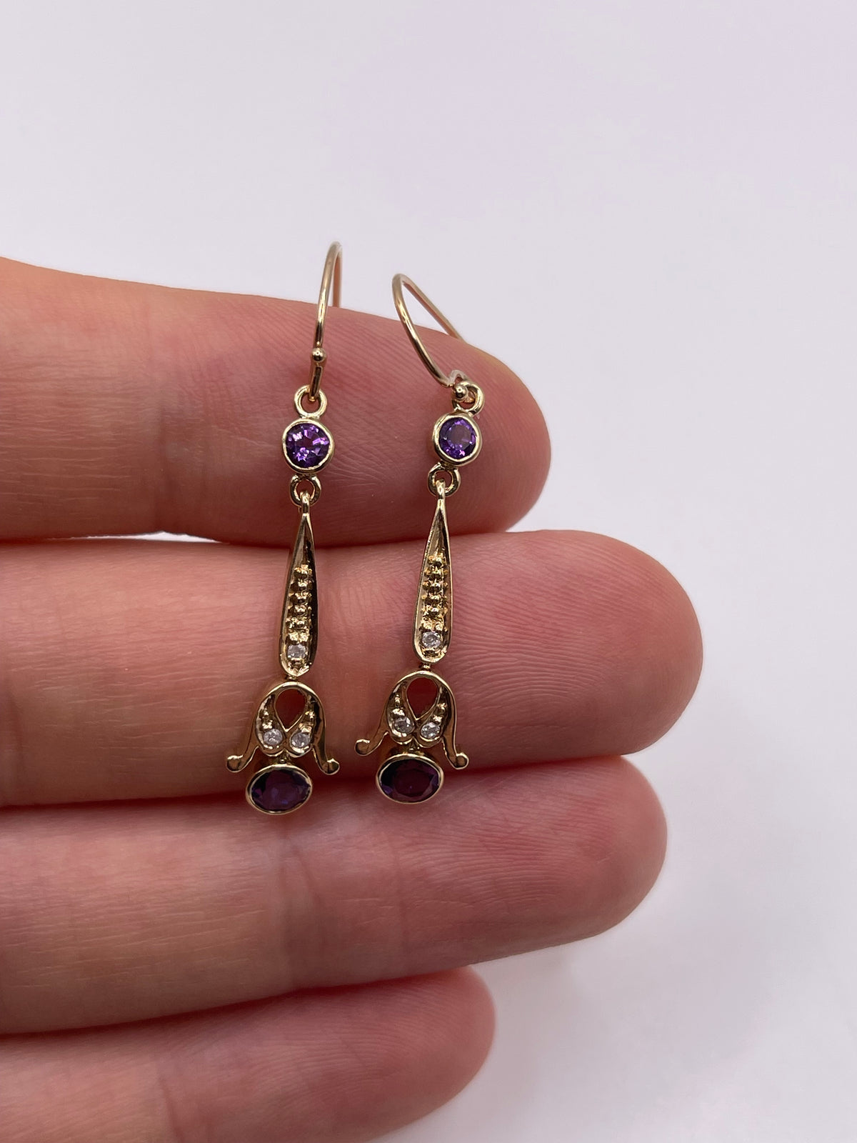 9ct gold amethyst and diamond earrings