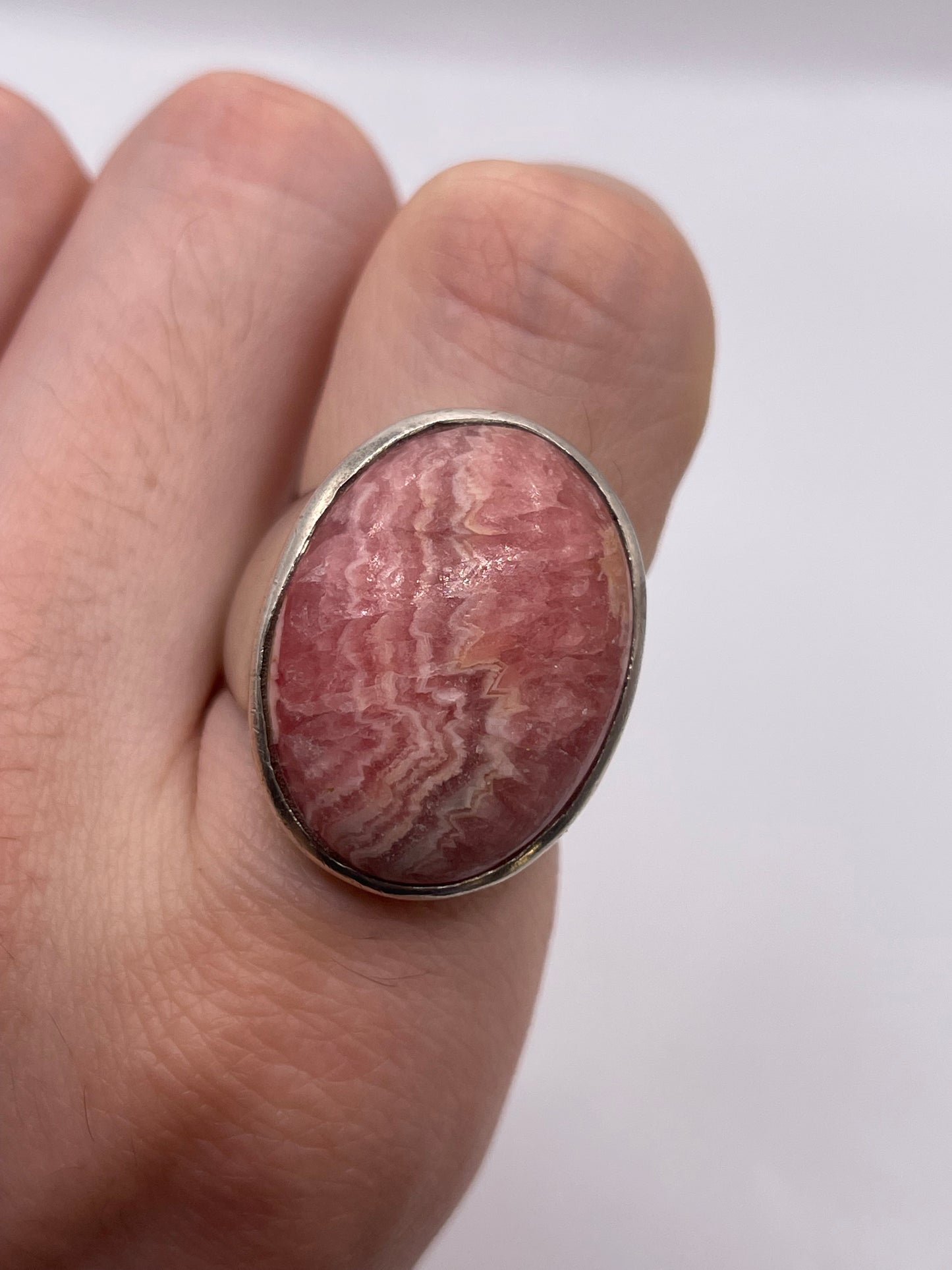Silver rhodonite ring