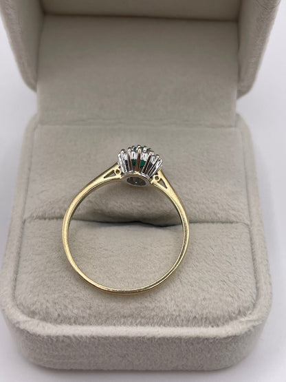 9ct gold emerald and diamond ring