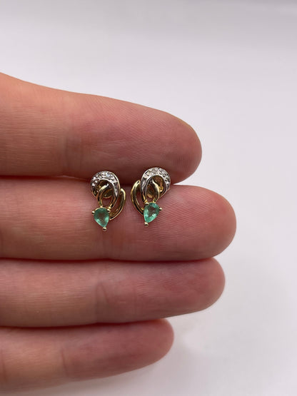 9ct gold emerald and diamond earrings