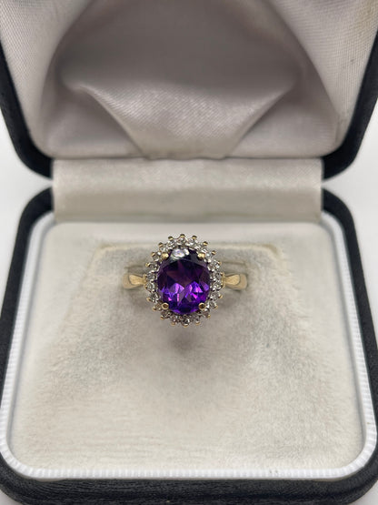 9ct gold amethyst and diamond ring