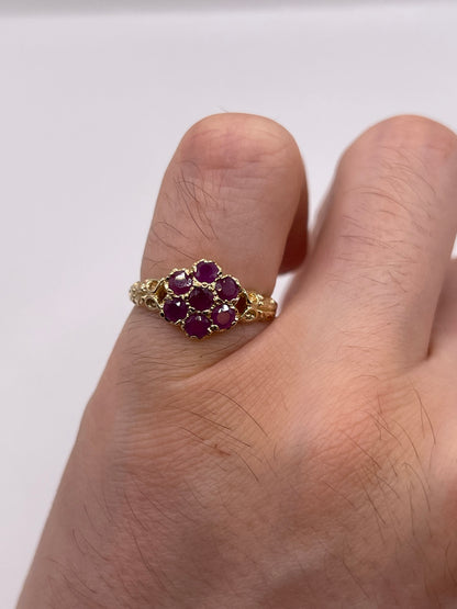 9ct gold ruby cluster ring