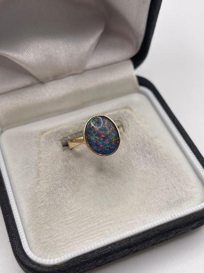 9ct gold black opal triplet ring