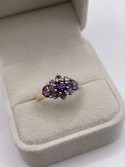 9ct gold amethyst and tanzanite cluster ring
