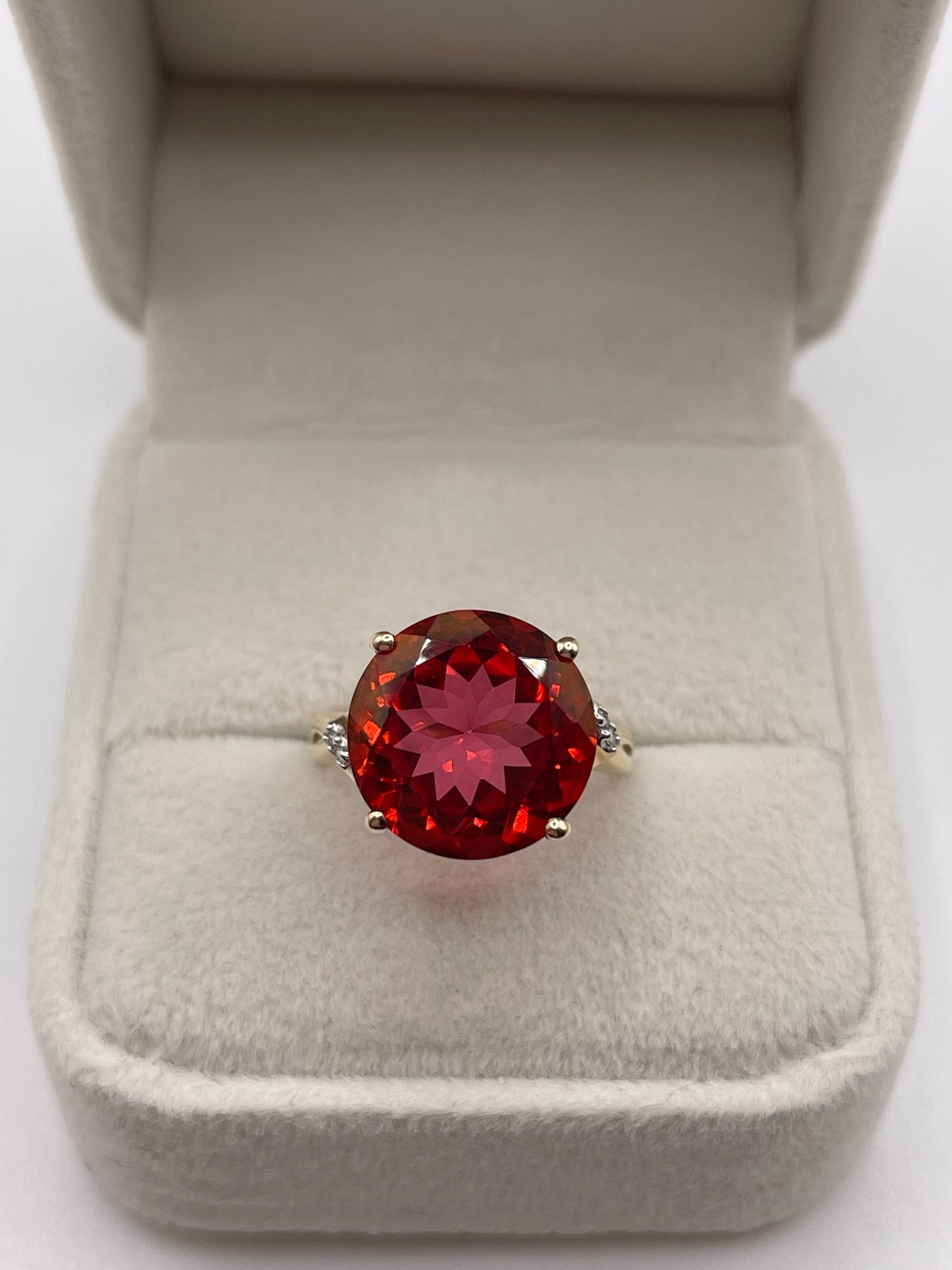 9ct gold cherry topaz and diamond ring