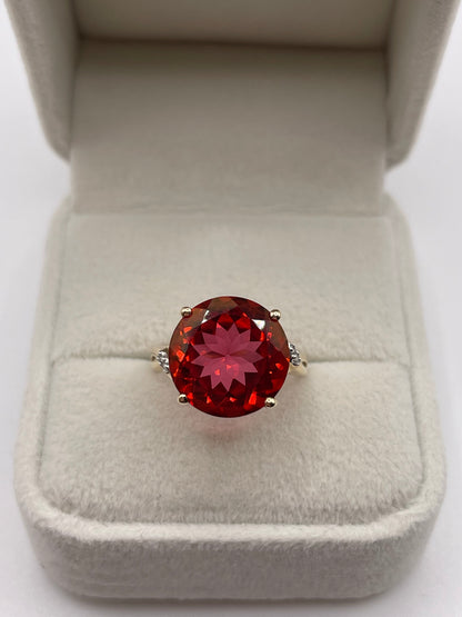 9ct gold cherry topaz and diamond ring