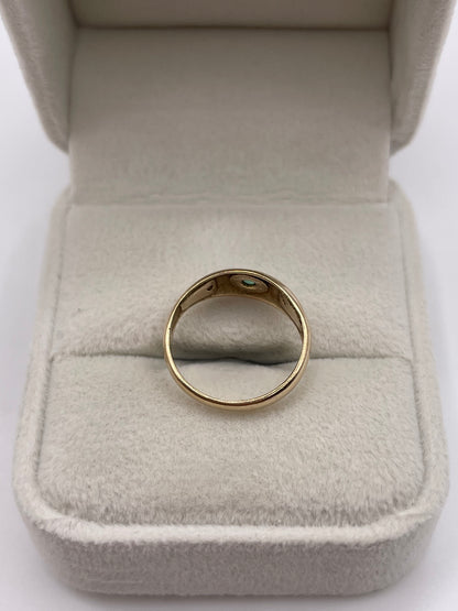 9ct gold emerald and diamond gypsy ring