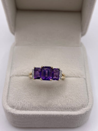 9ct gold amethyst and diamond ring