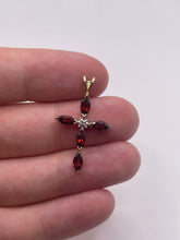 Load image into Gallery viewer, 9ct gold garnet and diamond cross pendant
