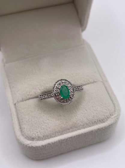 9ct white gold emerald and diamond ring