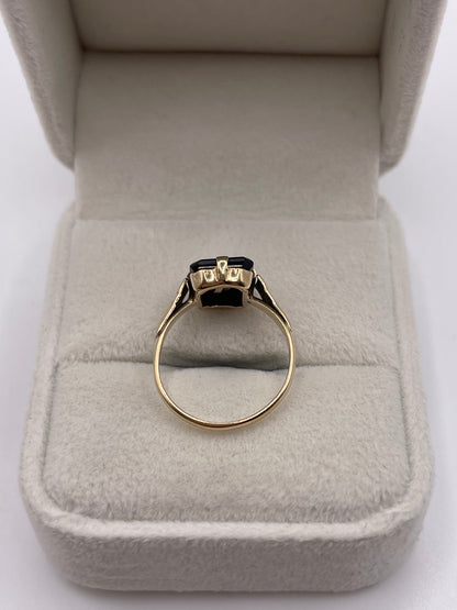 9ct gold onyx initial ring