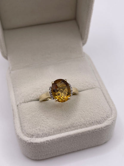 9ct gold citrine and diamond ring