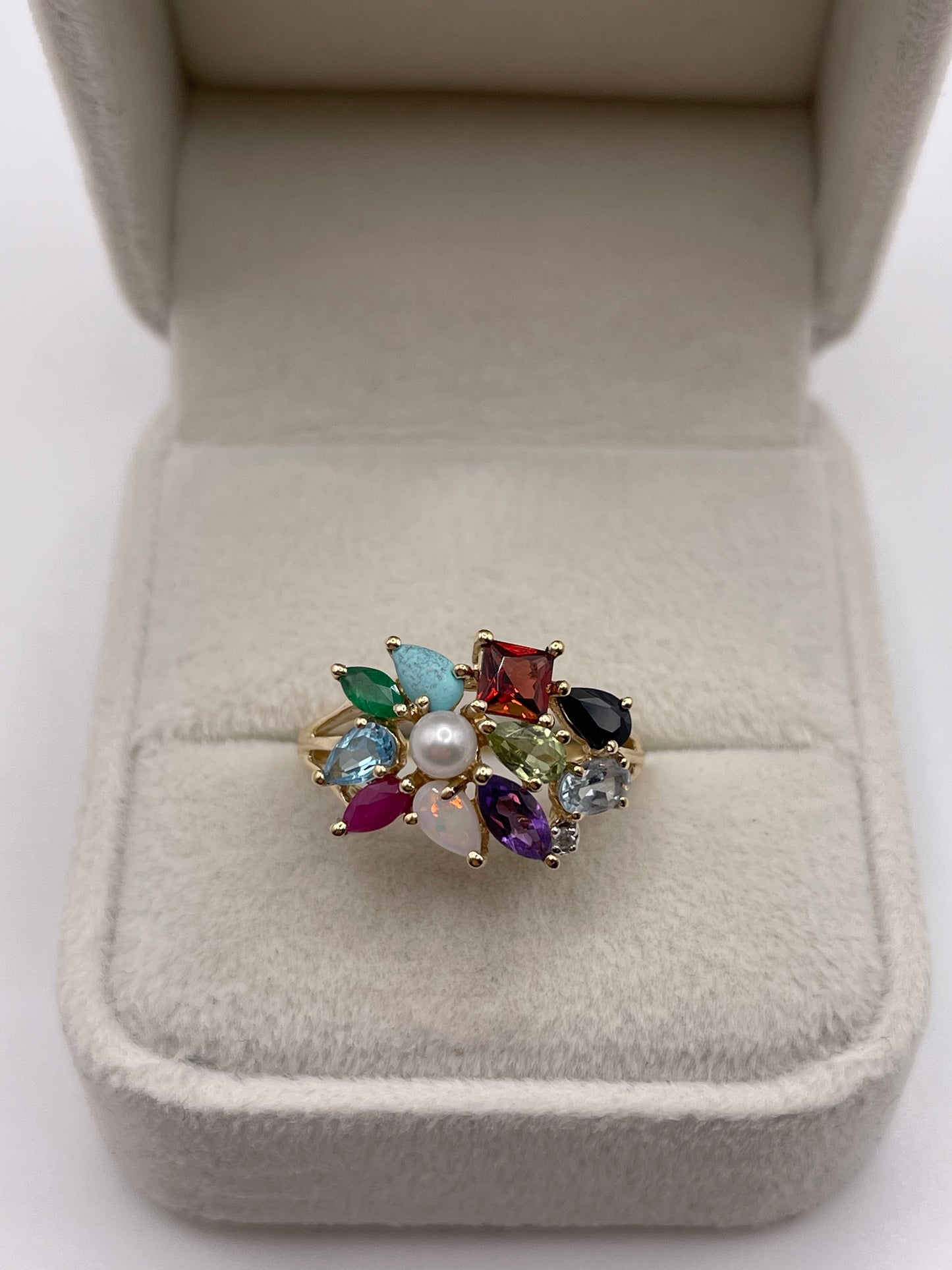 9ct gold multi gemstone cluster ring