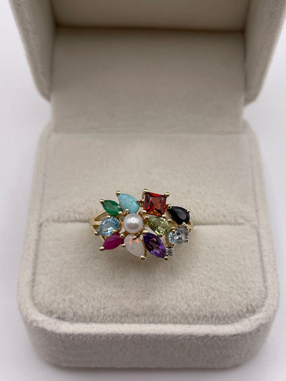 9ct gold multi gemstone cluster ring