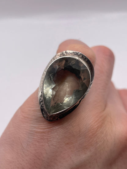 Silver green amethyst ring