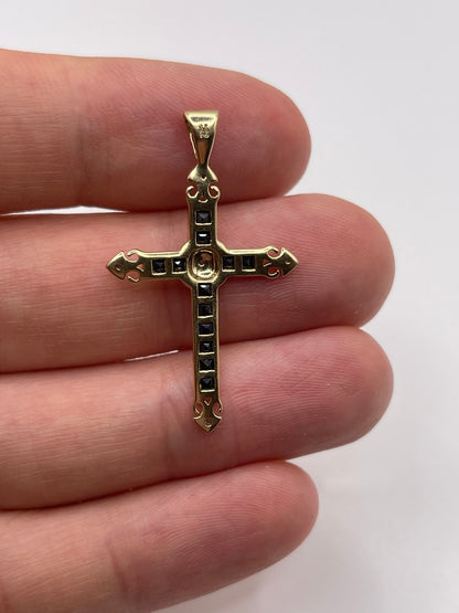 9ct gold sapphire and diamond cross pendant