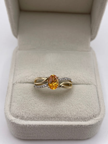 9ct gold mandarin garnet and diamond ring