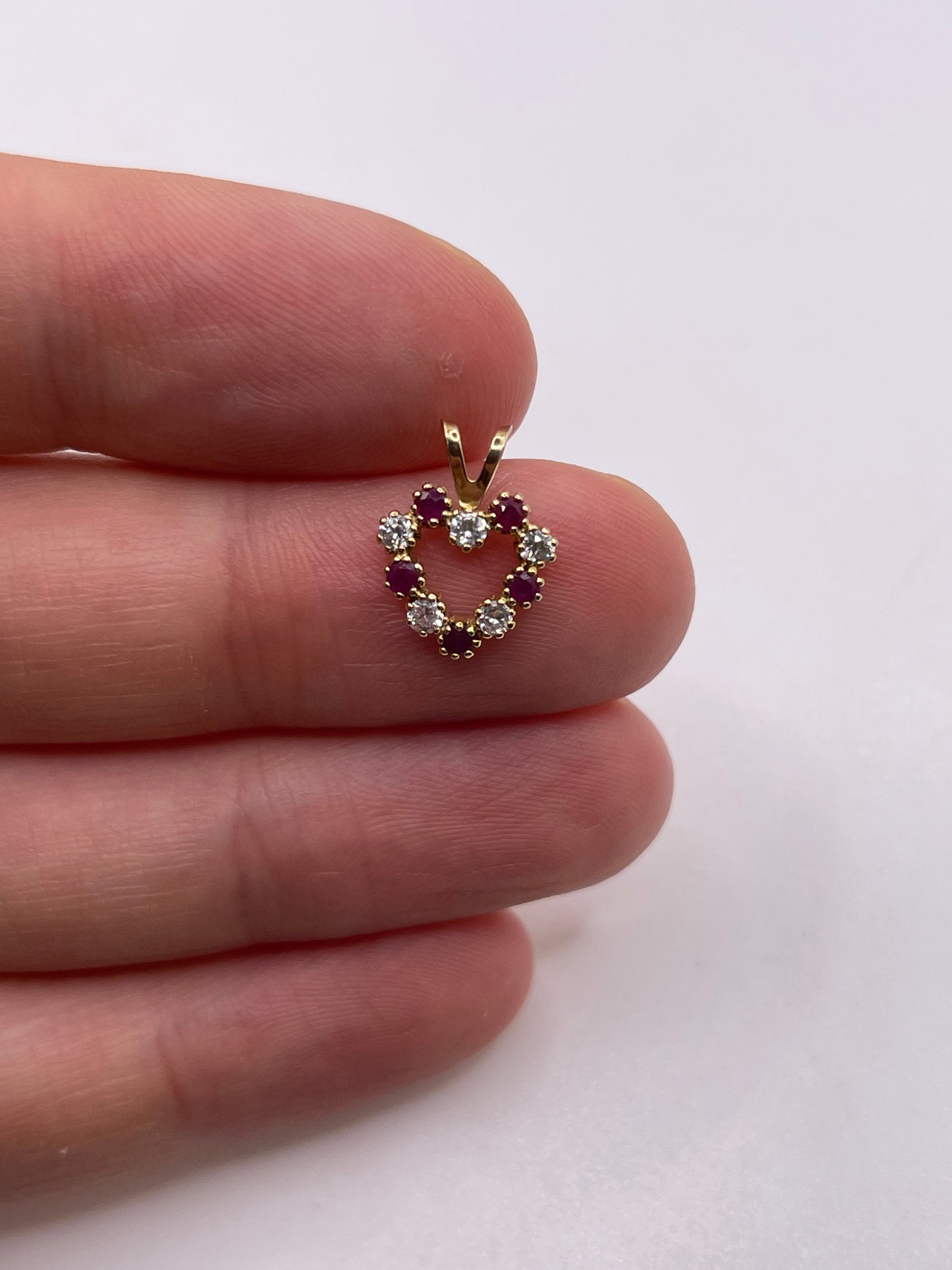 9ct gold ruby and cz heart pendant