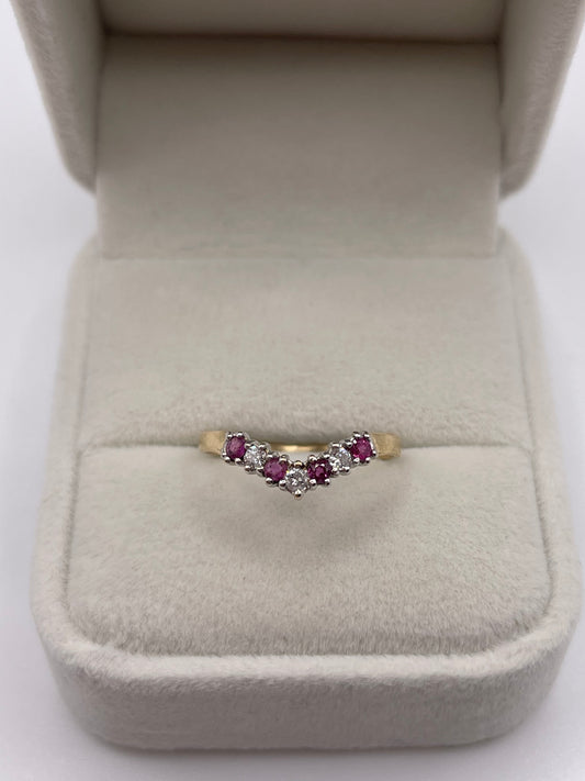 9ct gold ruby and diamond wishbone ring