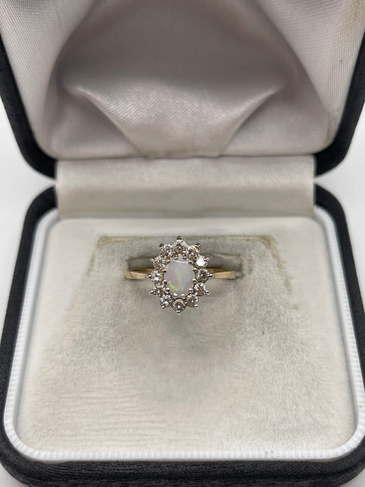 9ct gold opal and cz ring
