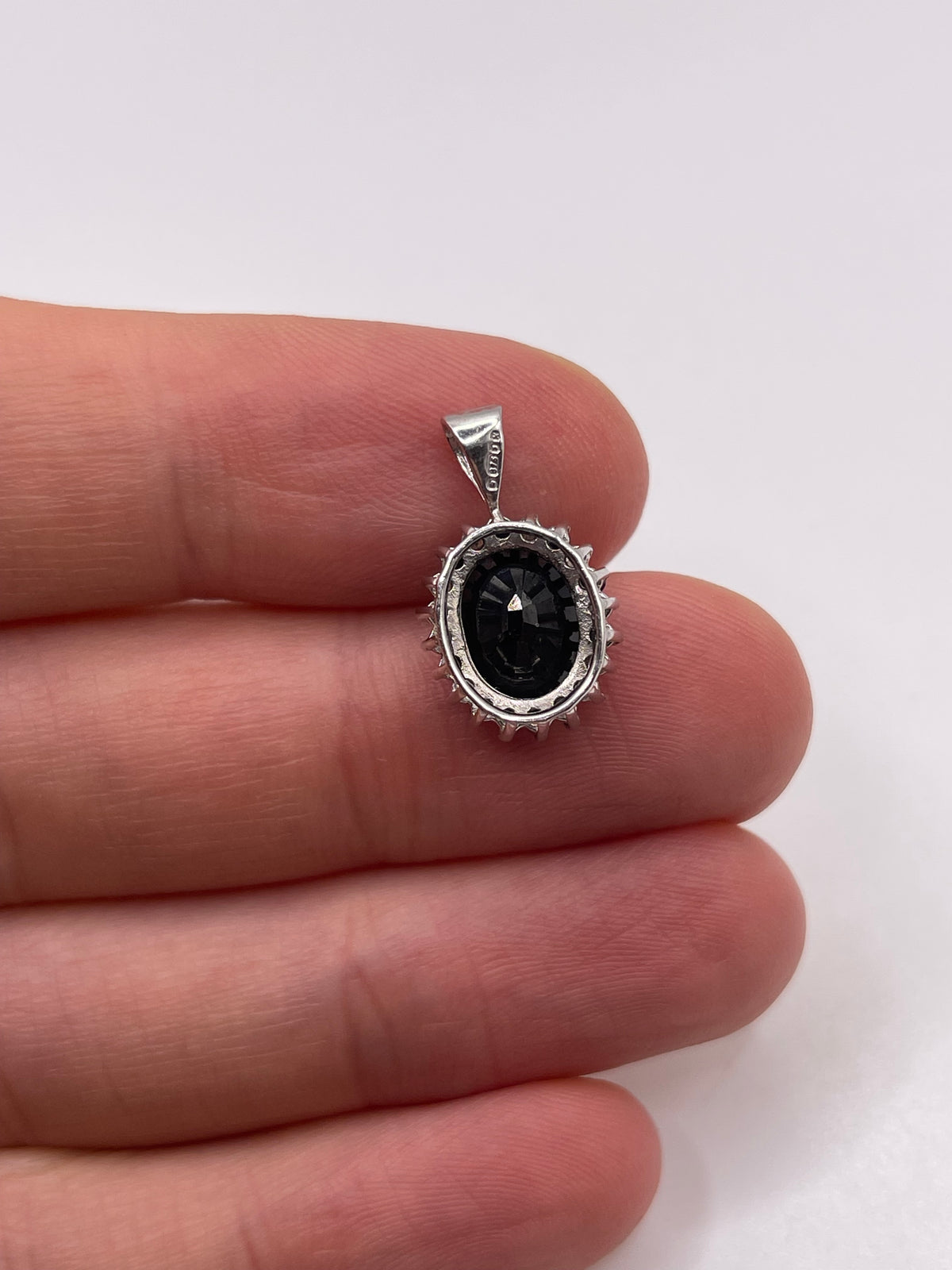 9ct white gold sapphire and diamond pendant